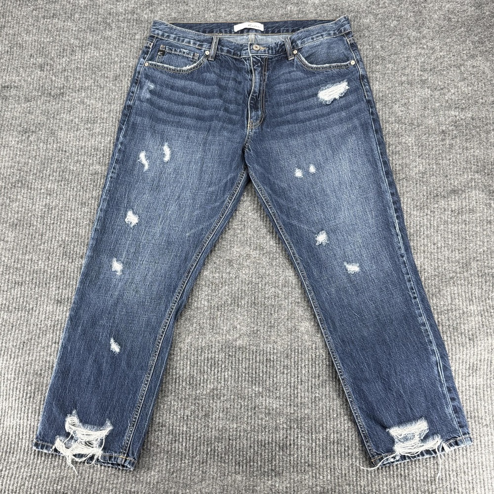 KanCan Relaxed Straight Jeans Womens 36x28 Blue Medium Wash High Rise Distressed